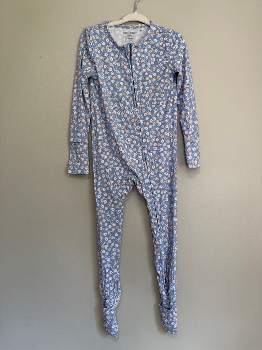 Angel Dear Light Blue Floral Footed One-Piece 18-24 months